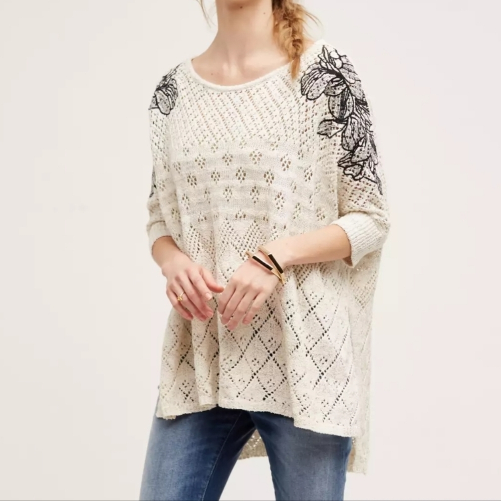 Anthropologie Knitted & Knotted Embroidered Launa Poncho Women's Size XS / Small